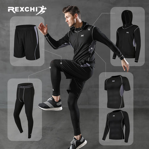 REXCHI 5 Pcs/Set Men's Tracksuit Gym Fitness For USA - UK - CANADA